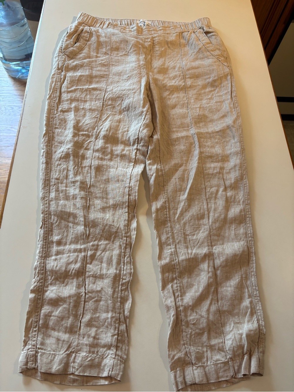 Nicole Miller Beige Straight-Leg Linen Pants